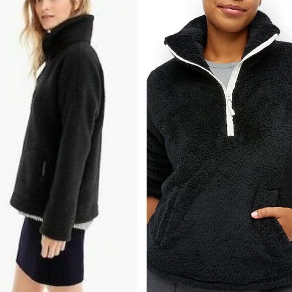 J. Crew Polartec Black Sherpa Fleece Half Zip Pull Over Jacket - Picture 1 of 12